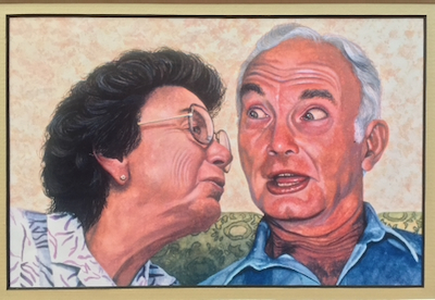 Reproduction of a painting of grandparents by Rachelle Siegrist