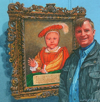 miniature painting of Wes Siegrist beside Hans Holbein's Edward VI by Wes Siegrist